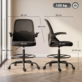 Cadeira de Secretária Ergonómica, 65 x 59 x 124 cm, Altura Regulável, Preta