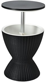 Geleira de jardim de 30 L Mesa de bar baixa de 30 L com tampo elevatório em imitação de rattan para vinho cerveja festa na piscina Preto Φ 48,5 x 57,5