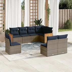 vidaXL 8 pcs conjunto sofás p/ jardim c/ almofadões vime PE cinzento