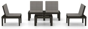 4 pcs conjunto lounge de jardim c/ almofadões plástico cinzento