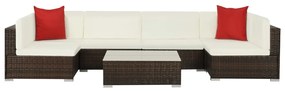 vidaXL 7 pcs conjunto lounge jardim c/ almofadões vime PE castanho