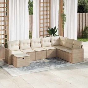 vidaXL 8 pcs conjunto de sofás p/ jardim com almofadões vime PE bege