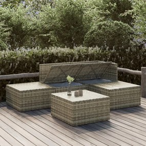 5 pcs conjunto lounge de jardim c/ almofadões vime PE cinzento