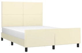 Estrutura de cama c/ cabeceira couro artificial 140x200cm creme