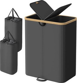 Cesto para roupa suja com 2 compartimentos 52 x 38,5 x 75 cm, sacos para roupa suja removíveis com tampa preto