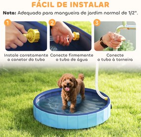 Piscina para Cães Dobrável com Aspersor Piscina Portátil em PVC Antiderrapante e Resistente ao Desgaste Ø80x20 cm Azul