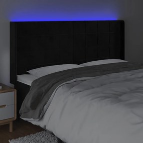 Cabeceira de cama c/ luzes LED veludo 203x16x118/128 cm preto