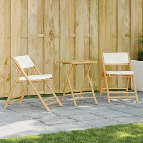 vidaXL 3 pcs conjunto bistrô dobrável c/ almofadões branco nata bambu