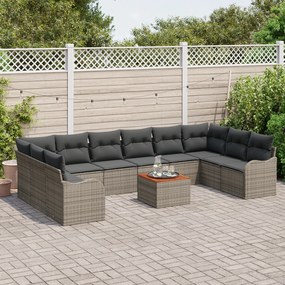 Conjunto de Sofá de Jardim vidaXL com Almofadas Cinza Polirattan Acáci
