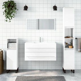 vidaXL Armário WC com espelho derivados de madeira branco brilhante
