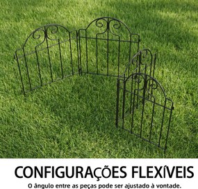 Conjunto de 4 Cercas de Jardim Metálicas 125x57 cm com Design Arqueado Resistente e Fácil de Instalar para Pátio Relva Preto