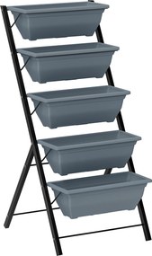 Outsunny Jardineira Elevada com Níveis Jardineira Vertical com 5 Vasos Furos de Drenagem Estrutura em Aço Cinza | Aosom Portugal