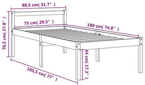 Cama para idosos 75x190 cm madeira pinho maciça castanho cera