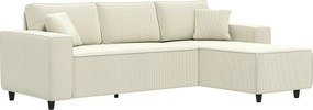 HOMCOM Sofá 3 lugares com chaiselongue, sofá para sala com revestimento em veludo cotelê, 2 almofadas extras, sofá estofado, Creme branco | Aosom Portugal