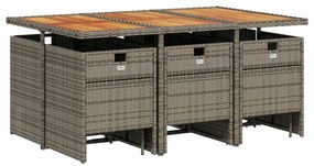 11 pcs conjunto jantar p/ jardim c/ almofadões vime PE cinzento
