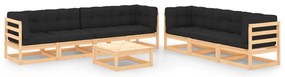 8 pcs conjunto lounge de jardim c/ almofadões pinho maciço