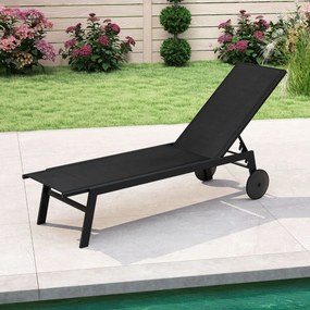 Espreguiçadeira de jardim com encosto ajustável em 6 posições, reclinável para piscina, terraço e jardim Preto