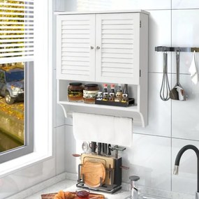 Armário de parede para casa de banho  com 2 portas Estante ajustável Toalheiro 60 x 22 x 75 cm Branco