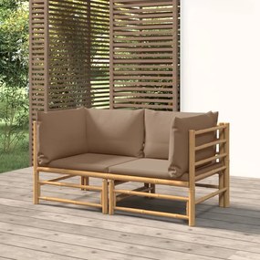 vidaXL Sofás canto jardim bambu c/ almofadões 2 pcs cinza-acastanhado