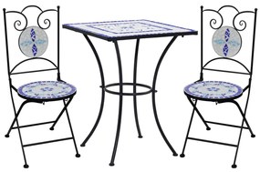 279413 vidaXL 3 pcs conjunto bistro em mosaico azulejos cerâmica azul/branco