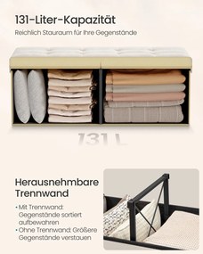 Banco com espaço de arrumação e tampa rebatível  38 x 110 x 38 cm bege cappuccino