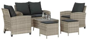 6 pcs conj. sofás jardim com almofadões vime PE cinzento-claro