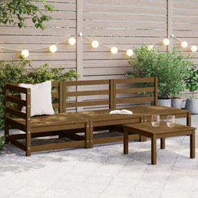 3 pcs conjunto lounge de jardim pinho maciço castanho mel