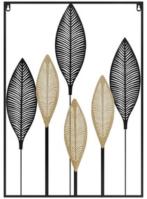 Decoração de Parede de Metal de Folhas de Banana 3D Arte de Parede Suspensa para Sala de Estar Dormitório Escritório 50x70cm Preto e Bege