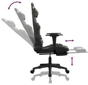 Cadeira gaming massagens apoio pés couro artif preto/camuflagem