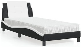 vidaXL Cama com colchão 100x200 cm couro artificial preto e branco