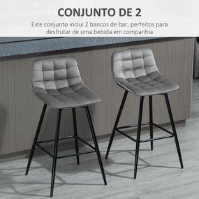 Conjunto de 2 Bancos de Bar com Encosto e Apoio para os Pés Bancos Altos Acolchoados de Estilo Nórdico 45x47x88 cm Cinza