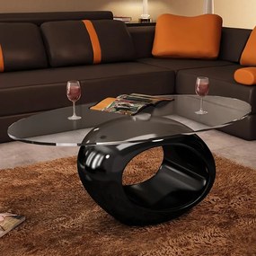 vidaXL Mesa de centro com tampo oval de vidro, preto brilhante
