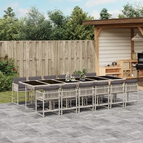 vidaXL 13 pcs conj. jantar jardim c/ almofadões vime PE cinzento-claro