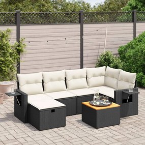7 pcs conjunto de sofás p/ jardim c/ almofadões vime PE preto