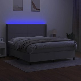 Cama box spring c/ colchão e LED 180x200 cm tecido cinza-claro