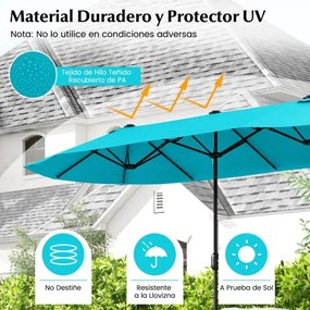 Guarda-sol duplo 400x200 cm jardim duplo para exterior com base recarregável, manivela e 12 varas de alta resistência Turquesa