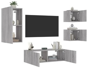 vidaXL 4 pcs móveis de parede para TV com luzes LED cinzento sonoma