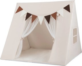 Tenda infantil 120x120x105cm com tapete lavável e bandeiras coloridas para canto de leitura para crianças a partir de 3 anos bege