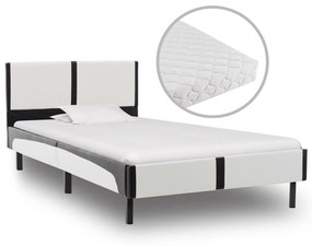 Cama com colchão 90x200 cm couro artificial branco e preto