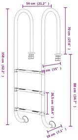 Escada de piscina 54x38x158 cm aço inoxidável 304