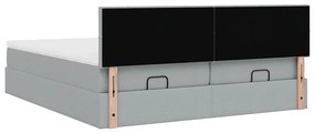 Estrutura de cama otomana com colchões tecido cinzento claro