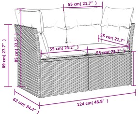 6 pcs conjunto sofás de jardim com almofadões vime cinzento