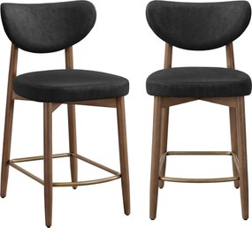 Conjunto de 2 bancos de bar em couro PU com encosto e pernas em madeira maciça, 50 x 51,5 x 95,5 cm, preto