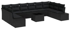 Conjunto de Sofás de Jardim de 11 Peças com Almofadas Beiges em Rattan