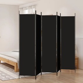 350189 vidaXL Divisória de quarto com 5 painéis 250x200 cm tecido preto