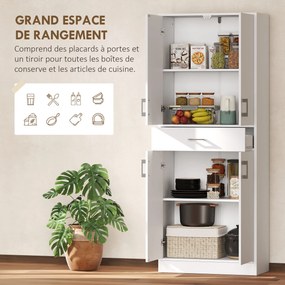 Armário de cozinha alto com 4 portas, 2 compartimentos e 1 gaveta central, altura de 180 cm, com 2 prateleiras ajustáveis, branco