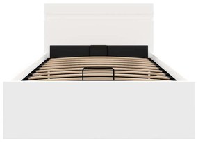 Cama hidráulica c/ arrumação LED 100x200cm couro artifi. branco