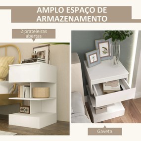 Mesa de Cabeceira Mesa Auxiliar com 1 Gaveta e 2 Prateleiras Abertas para Quarto Sala Estilo Moderno 39x39x65 cm Branco