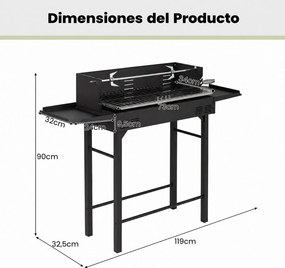 Grelhador a Carvão para Jardim, 120 x 32,5 x 90 cm, Grelha Regulável, Preto