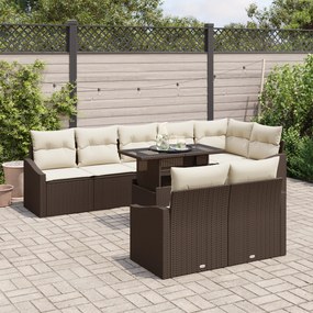 Conjunto de Sofá de Jardim de 9 Peças com Almofadas Castanho em Rattan